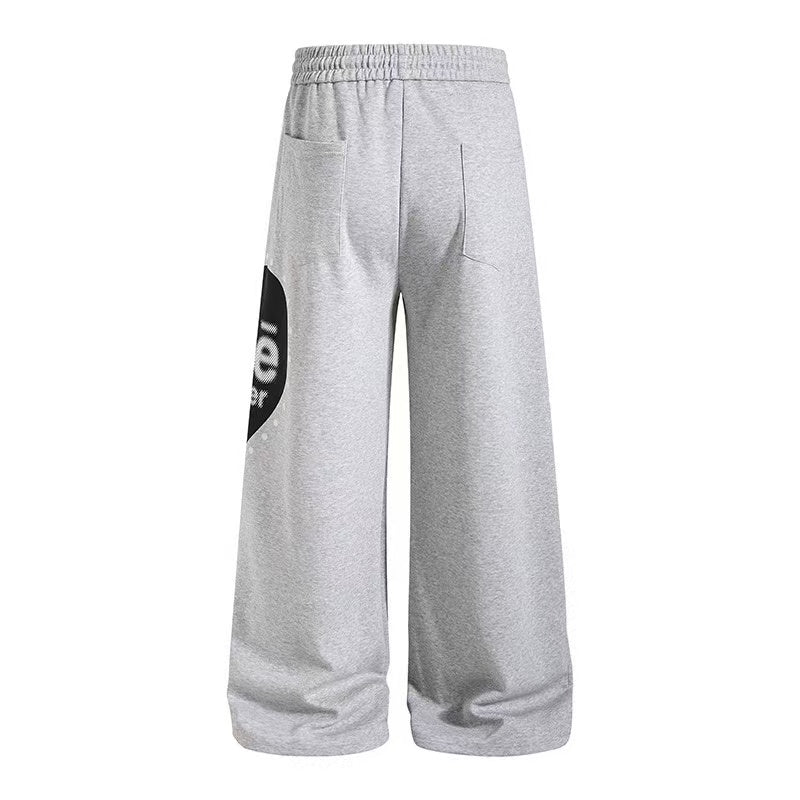 Side Heart & Cursive Text Print Wide-Leg Sweatpants
