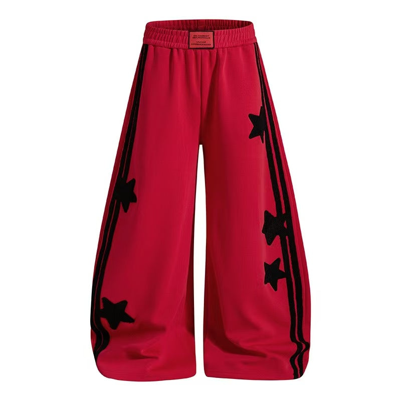 Chenille Star & Side Stripes Wide-Leg Sweatpants