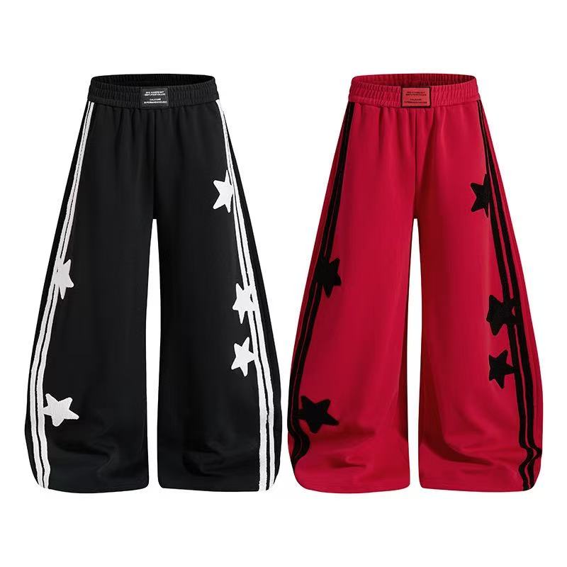 Chenille Star & Side Stripes Wide-Leg Sweatpants