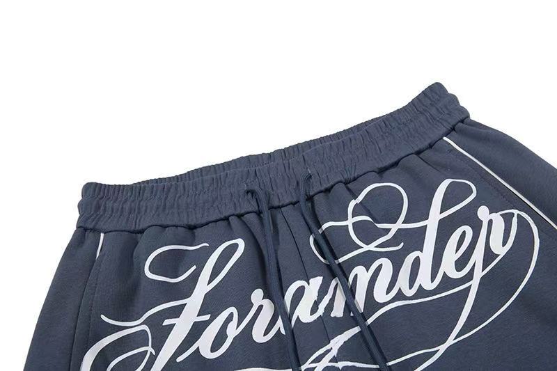 Cursive Text & Side Star Print Wide-Leg Sweatpants