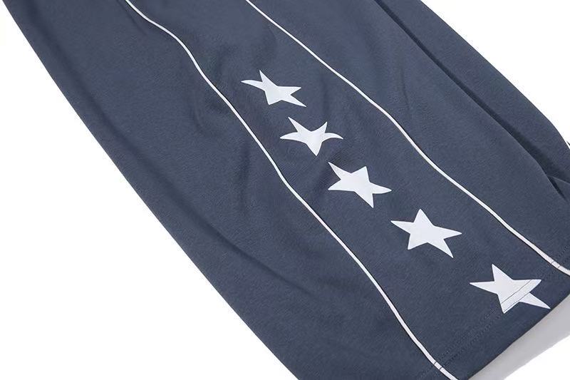 Cursive Text & Side Star Print Wide-Leg Sweatpants