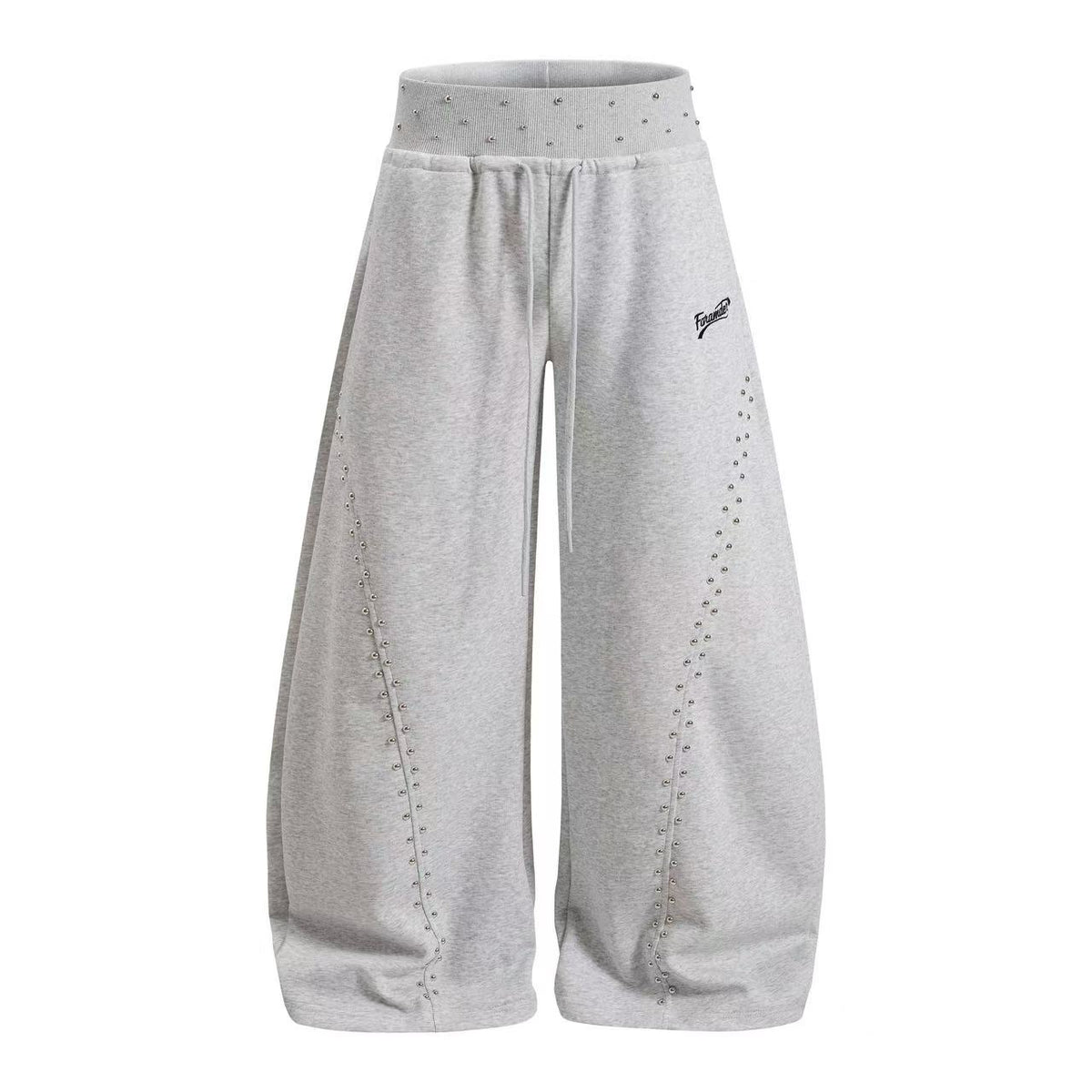 Rhinestone Studded Side Seam Arc Wide-Leg Sweatpants