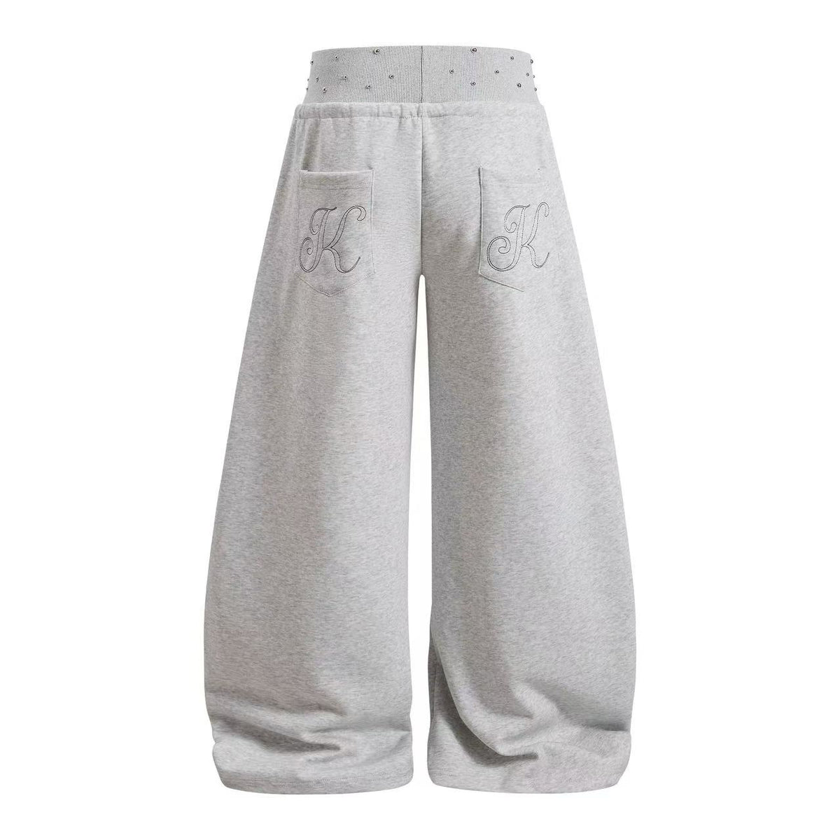 Rhinestone Studded Side Seam Arc Wide-Leg Sweatpants