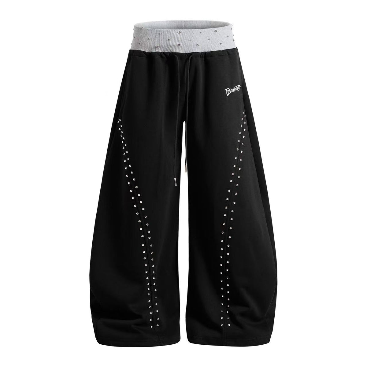 Rhinestone Studded Side Seam Arc Wide-Leg Sweatpants