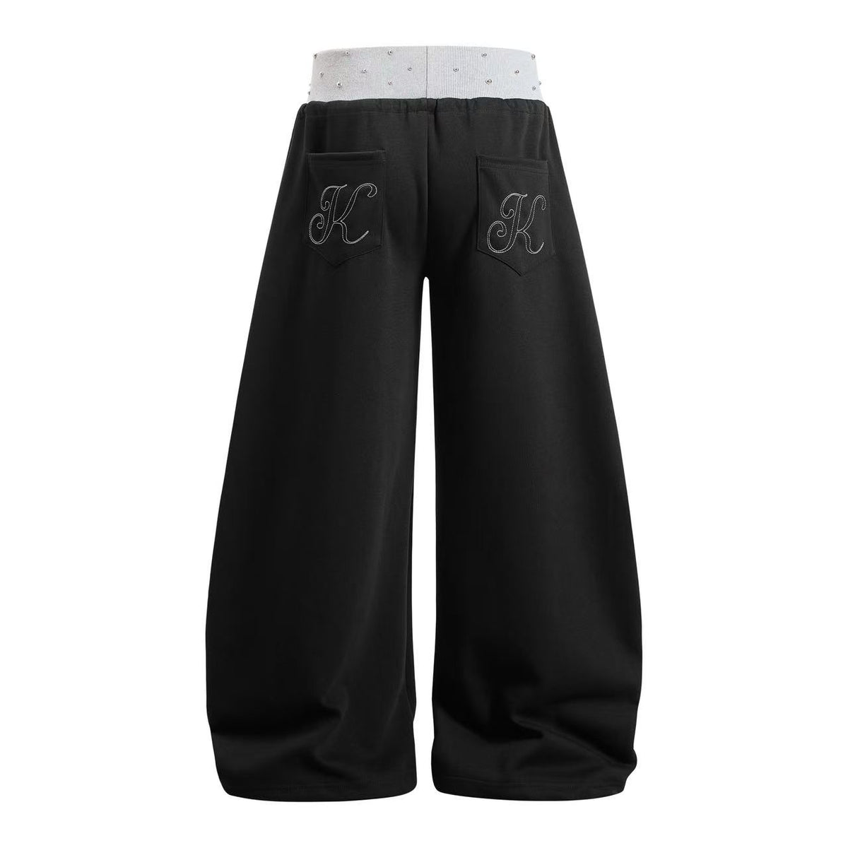 Rhinestone Studded Side Seam Arc Wide-Leg Sweatpants