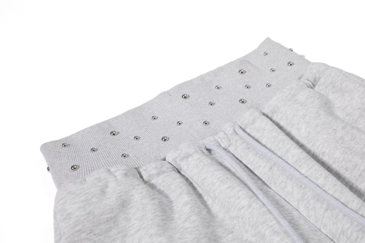 Rhinestone Studded Side Seam Arc Wide-Leg Sweatpants