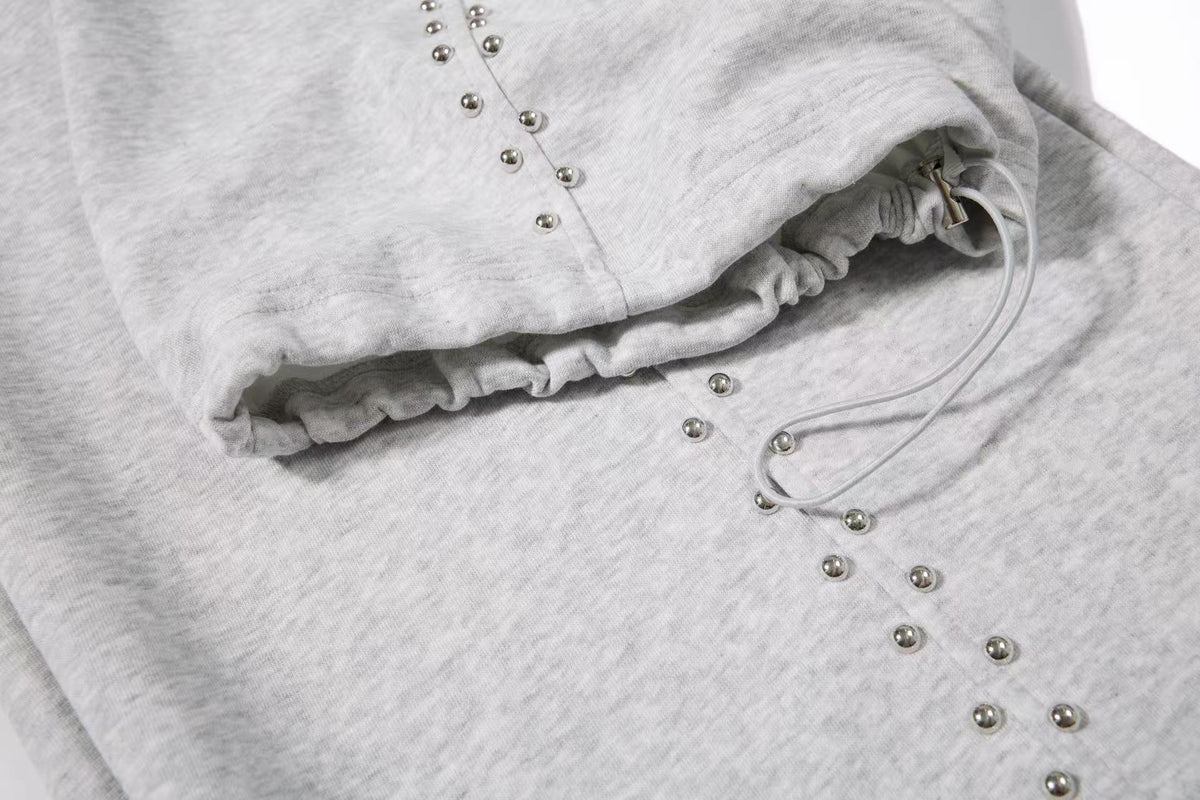 Rhinestone Studded Side Seam Arc Wide-Leg Sweatpants