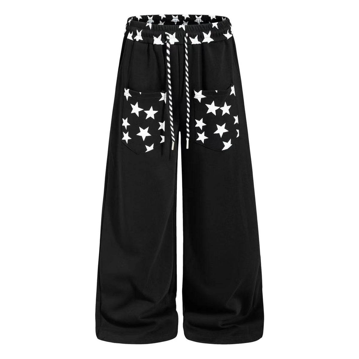 Star Print Pockets Wide-Leg Sweatpants
