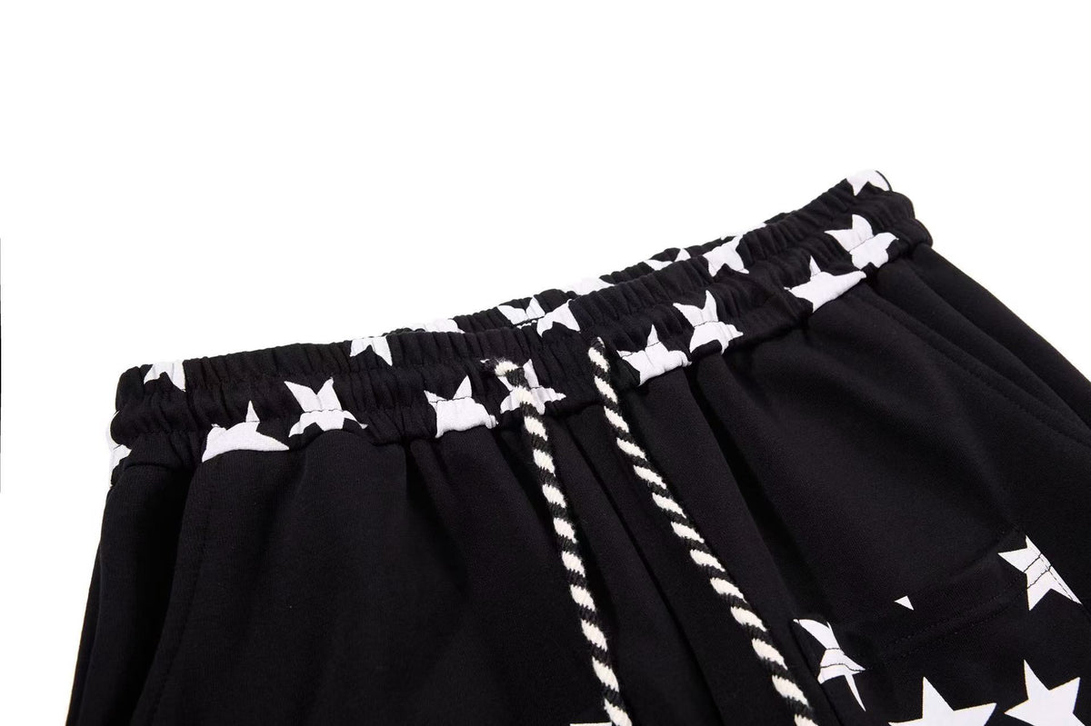 Star Print Pockets Wide-Leg Sweatpants