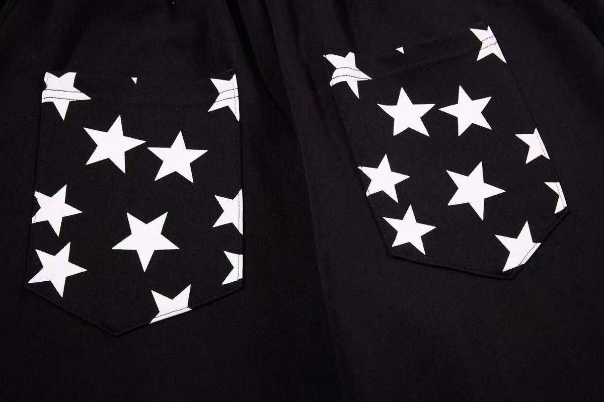 Star Print Pockets Wide-Leg Sweatpants