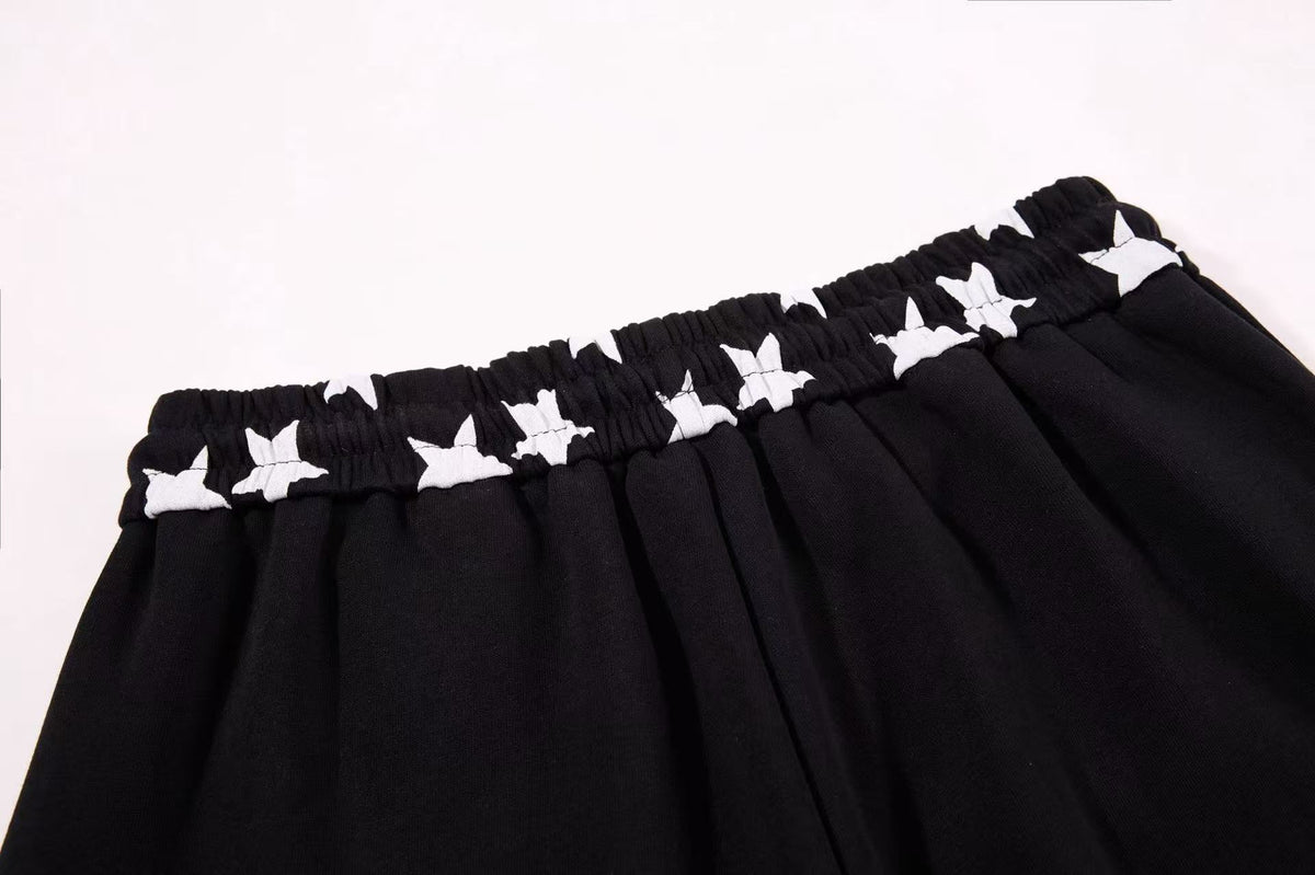 Star Print Pockets Wide-Leg Sweatpants