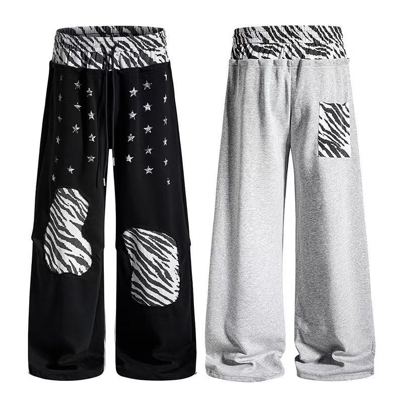 Zebra Patches & Star Print Wide-Leg Sweatpants