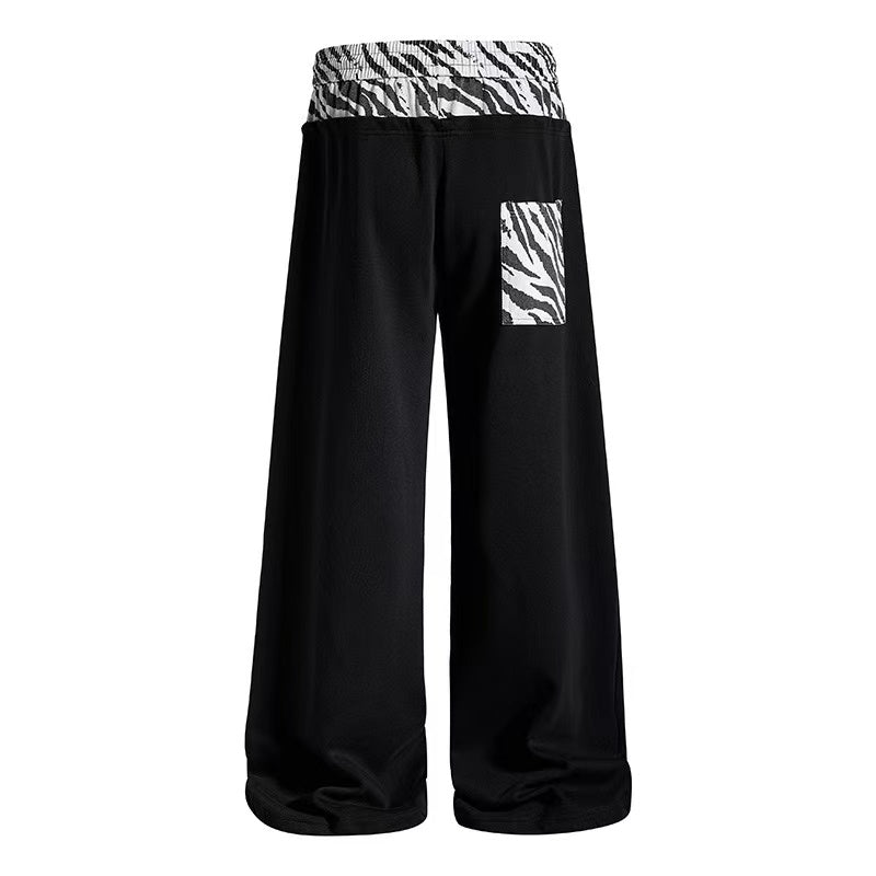Zebra Patches & Star Print Wide-Leg Sweatpants