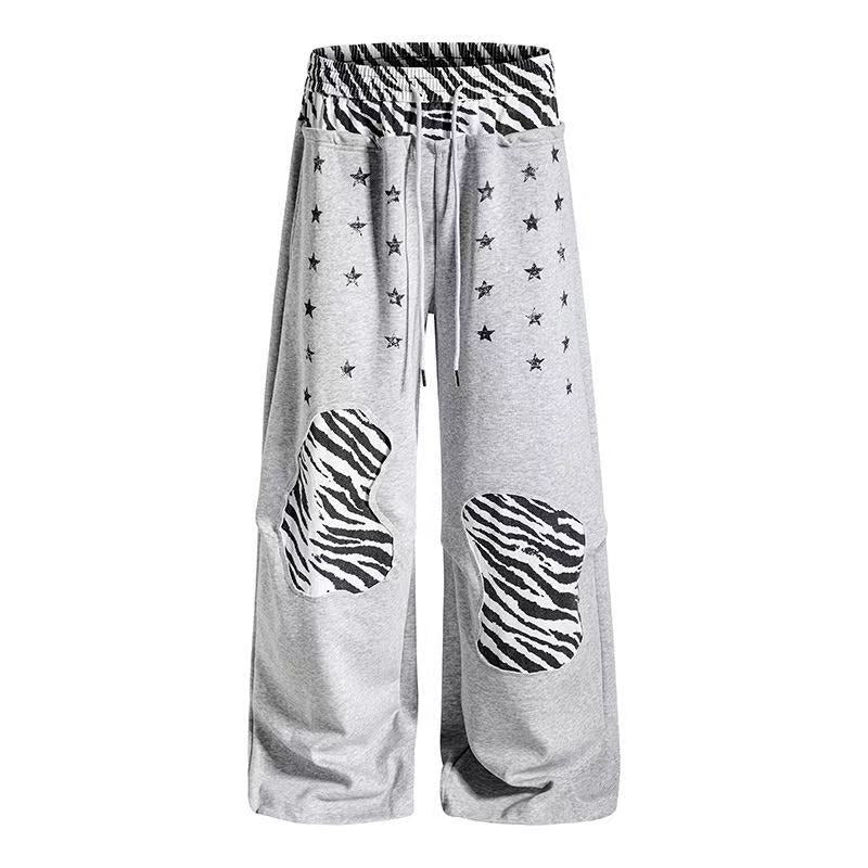Zebra Patches & Star Print Wide-Leg Sweatpants