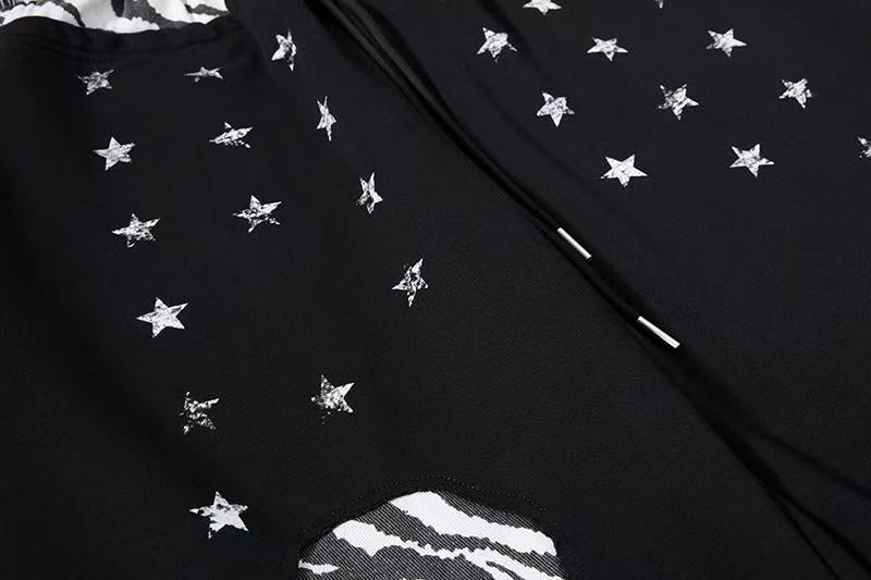 Zebra Patches & Star Print Wide-Leg Sweatpants