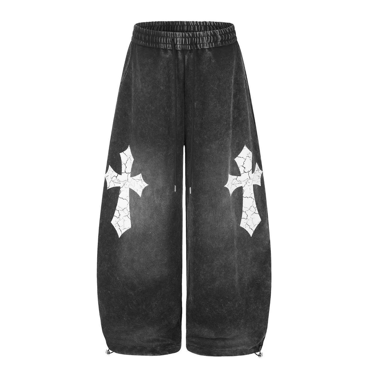 Washed Cracked Cross Baggy Wide-Leg Sweatpants