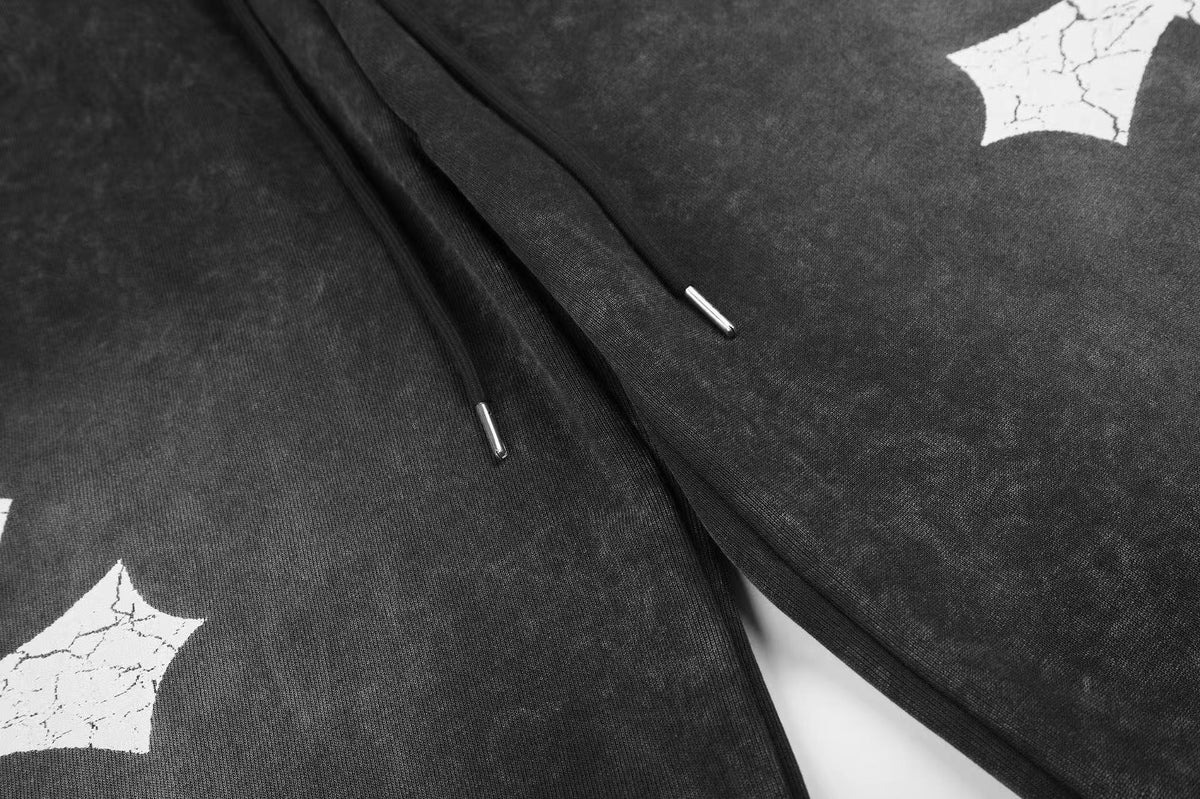Washed Cracked Cross Baggy Wide-Leg Sweatpants