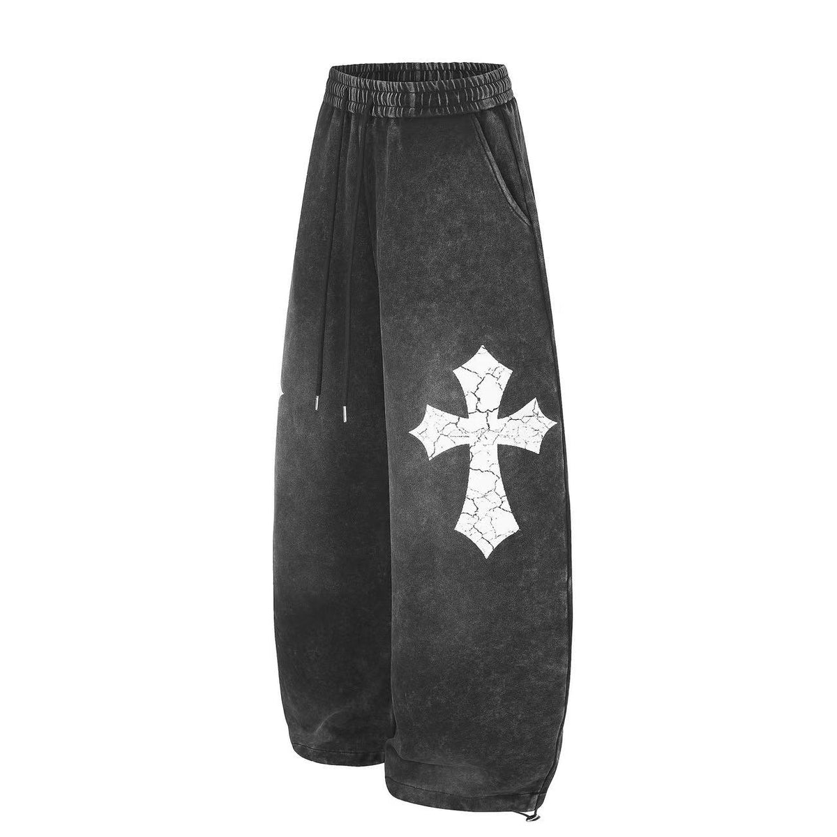 Washed Cracked Cross Baggy Wide-Leg Sweatpants