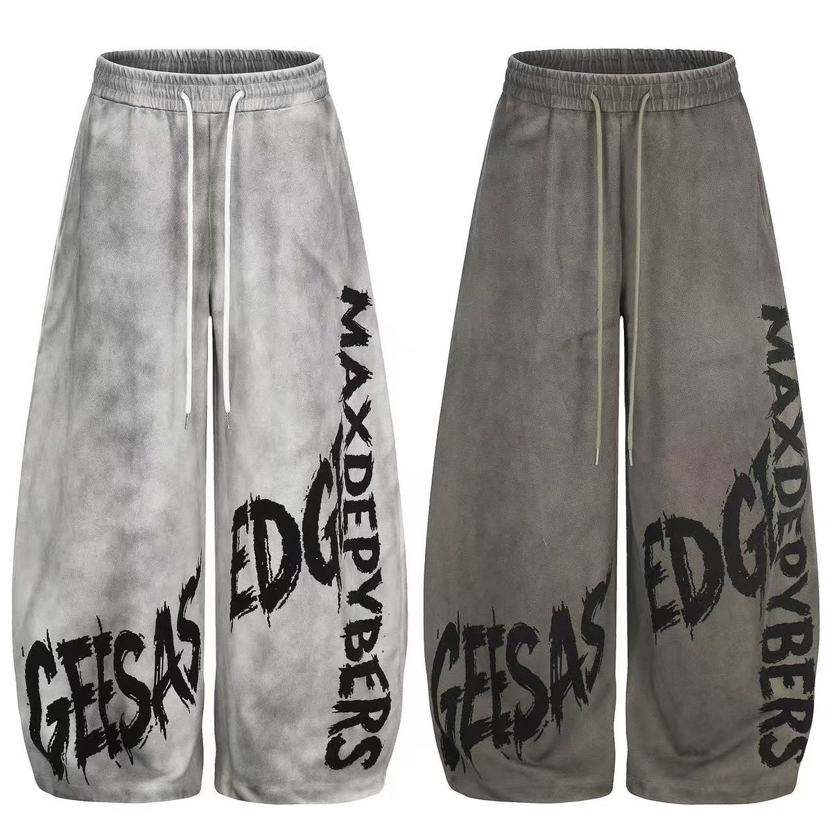 Wash Grunge Brush Letter Print Wide-Leg Sweatpants