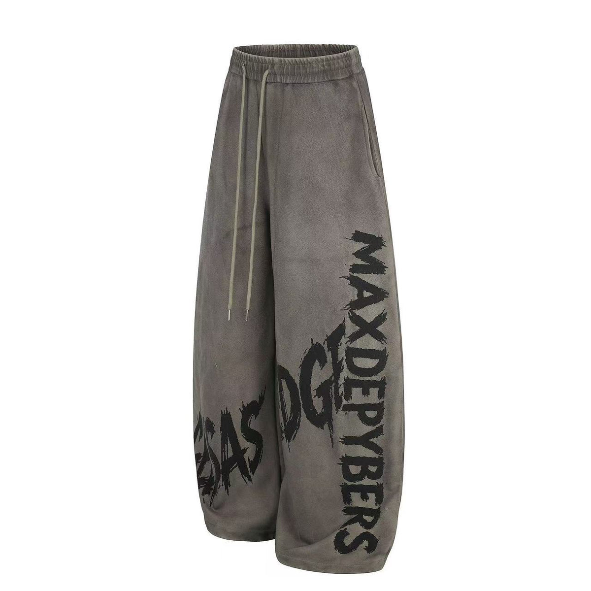 Wash Grunge Brush Letter Print Wide-Leg Sweatpants