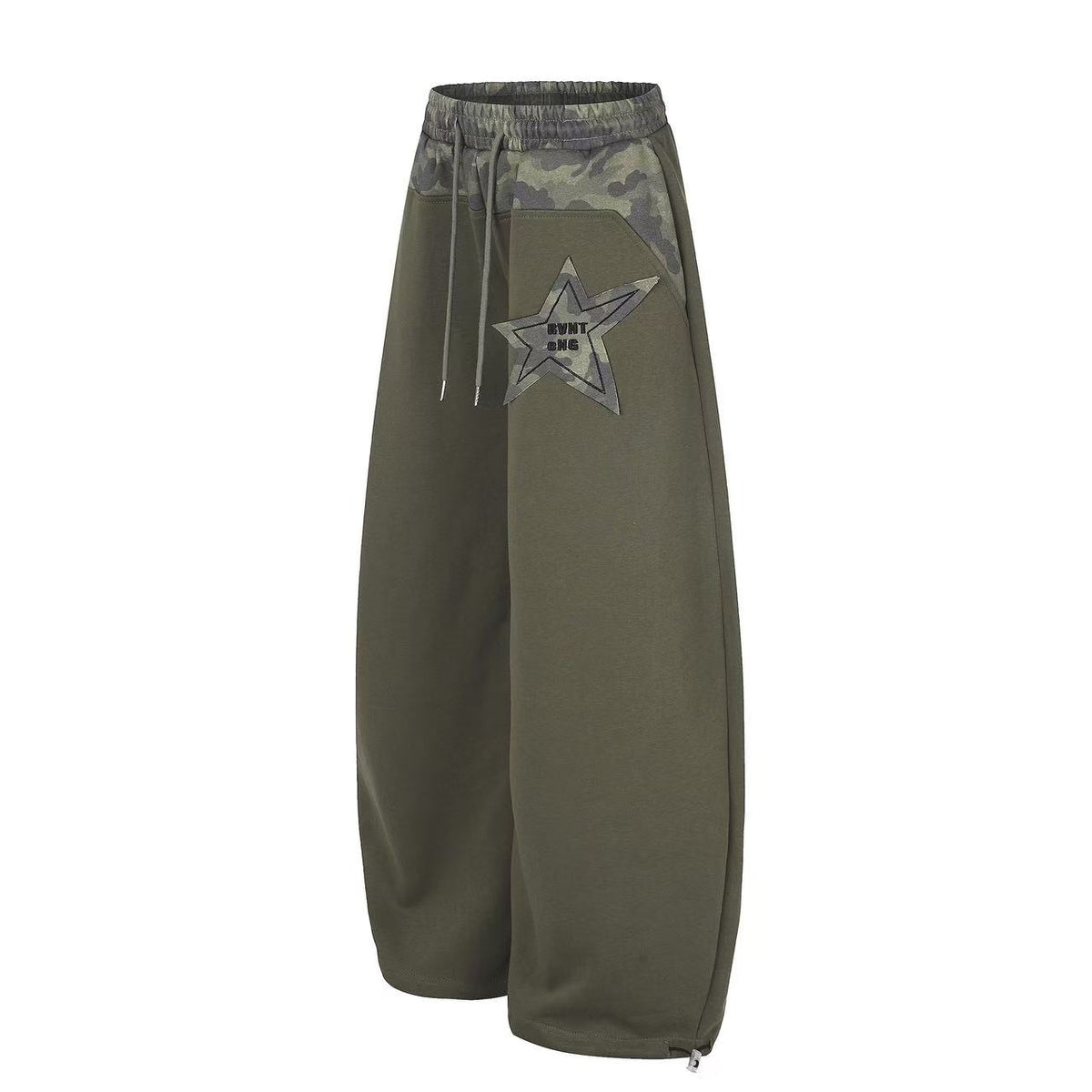 Color Block Camo Waist Yoke & Star Patch Wide-Leg Sweatpants