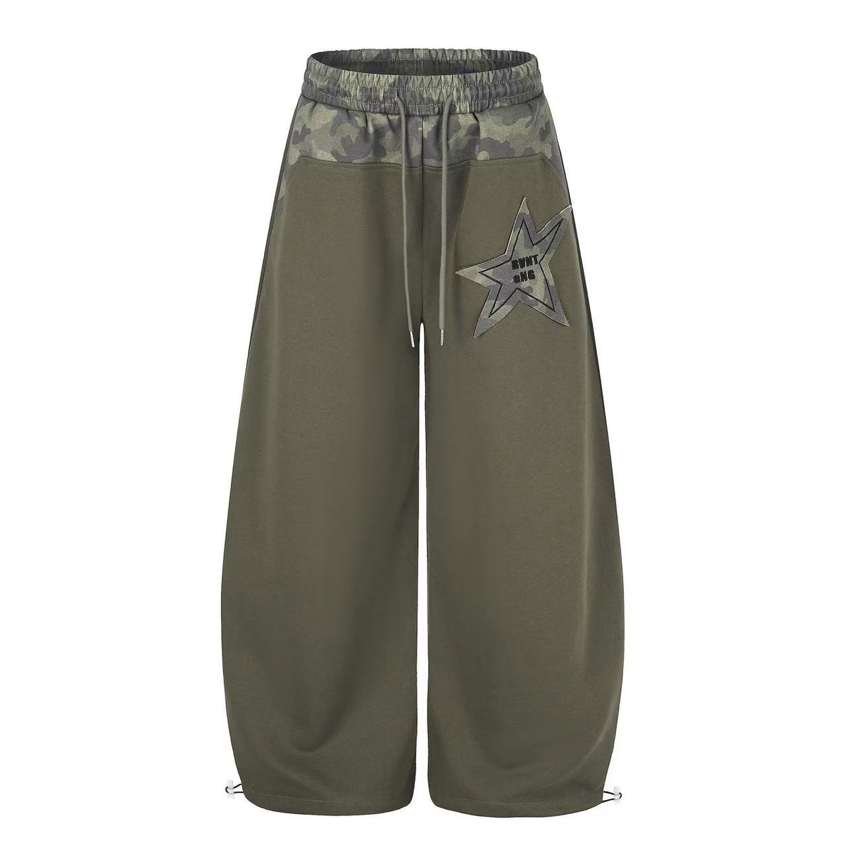 Color Block Camo Waist Yoke & Star Patch Wide-Leg Sweatpants