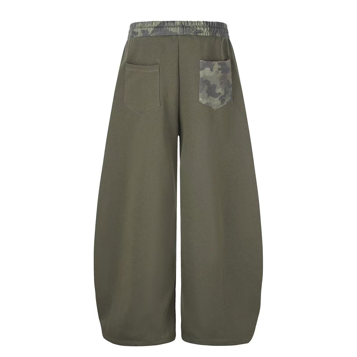 Color Block Camo Waist Yoke & Star Patch Wide-Leg Sweatpants