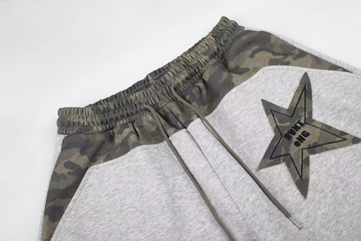 Color Block Camo Waist Yoke & Star Patch Wide-Leg Sweatpants