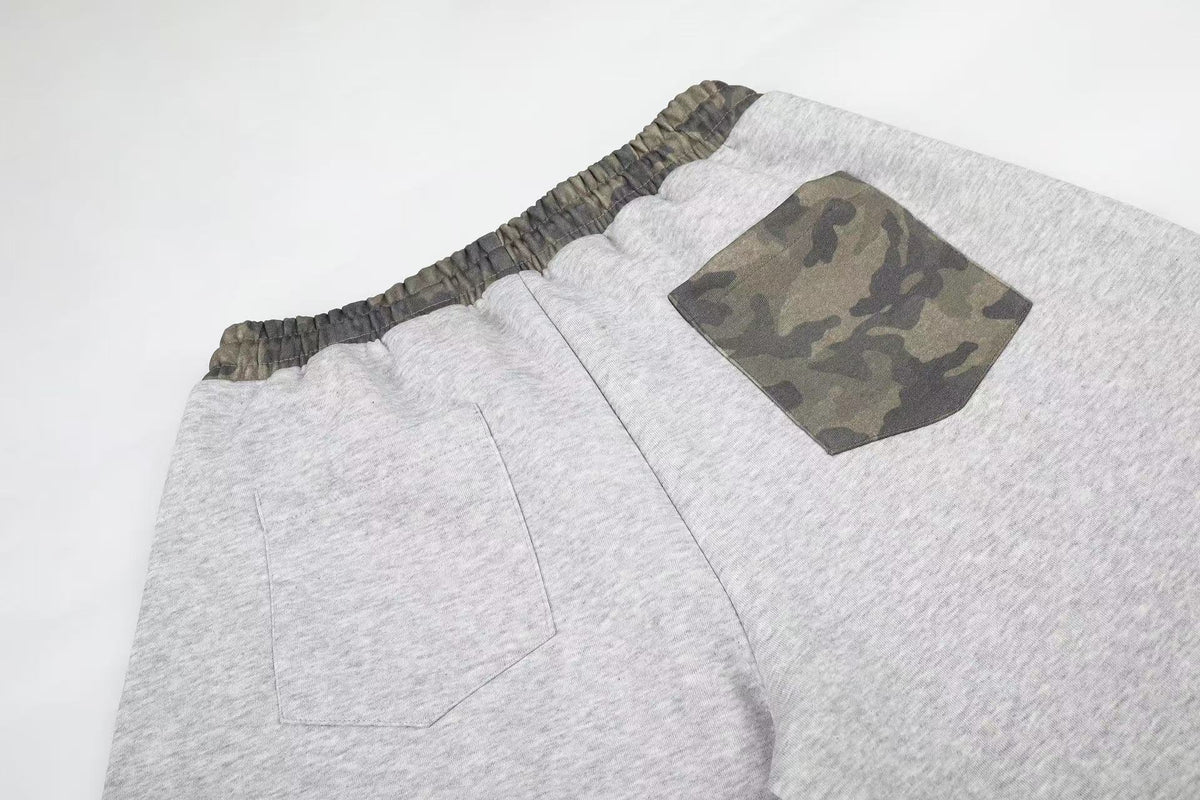 Color Block Camo Waist Yoke & Star Patch Wide-Leg Sweatpants