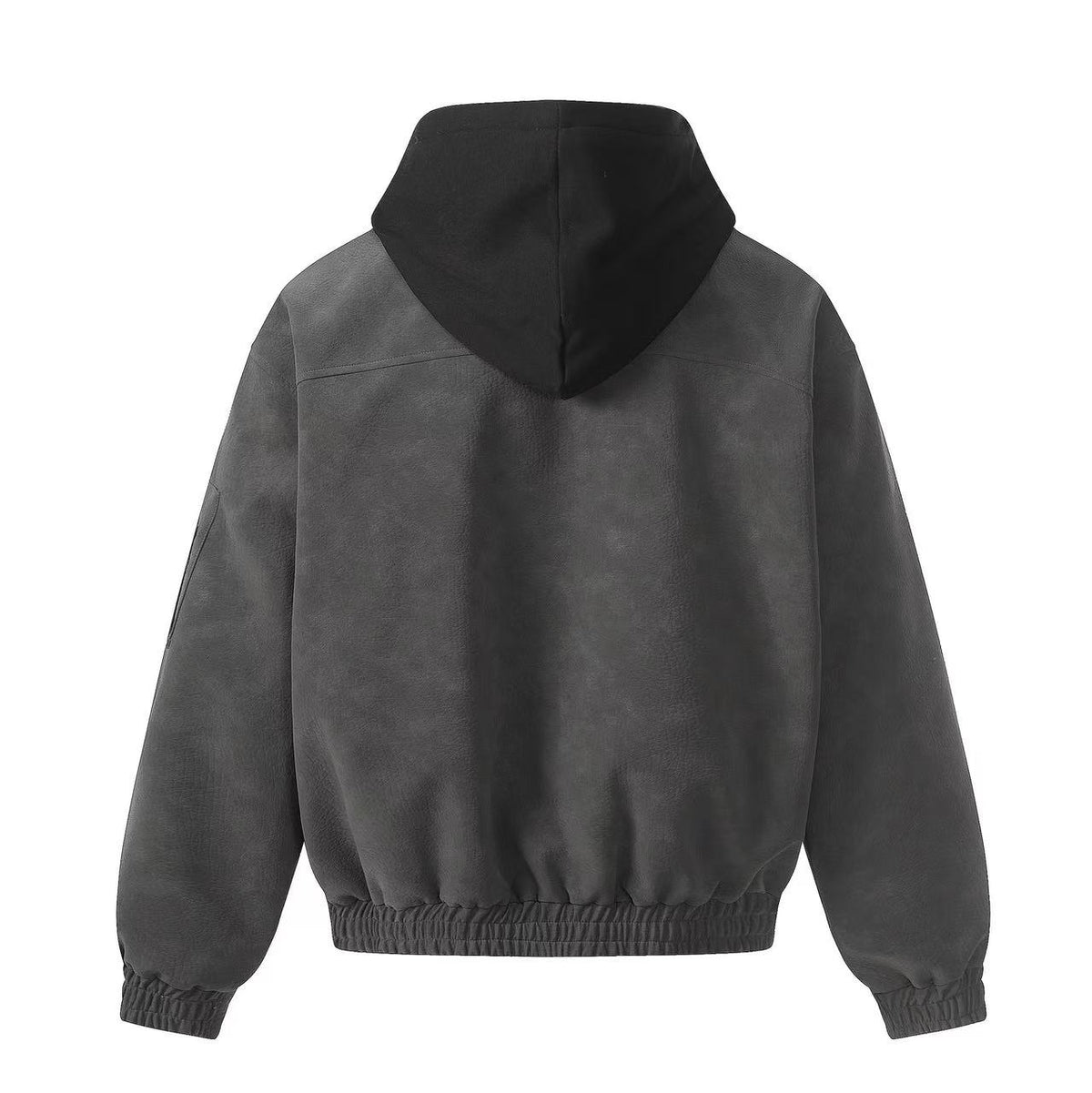 Fleur-de-lis Embroidery Detachable Hood Faux Leather Bomber Jacket