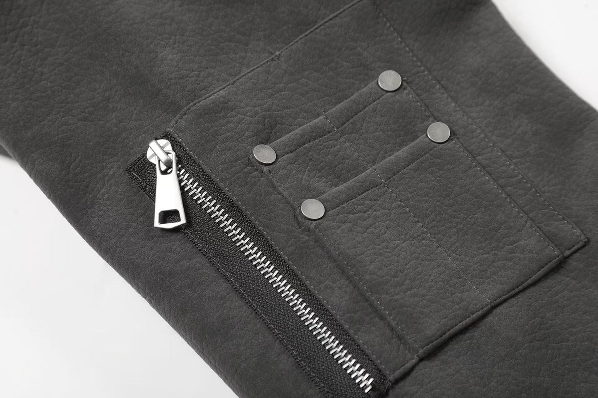Fleur-de-lis Embroidery Detachable Hood Faux Leather Bomber Jacket