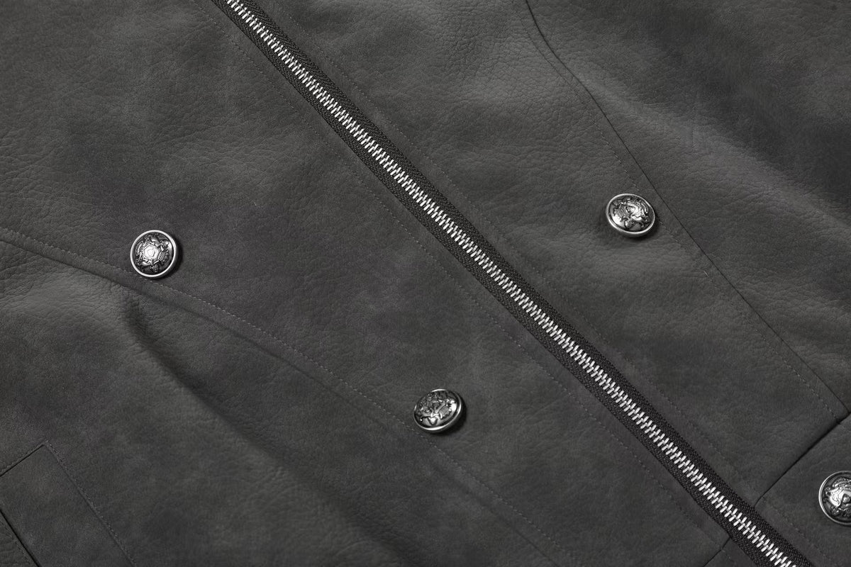 Fleur-de-lis Embroidery Detachable Hood Faux Leather Bomber Jacket