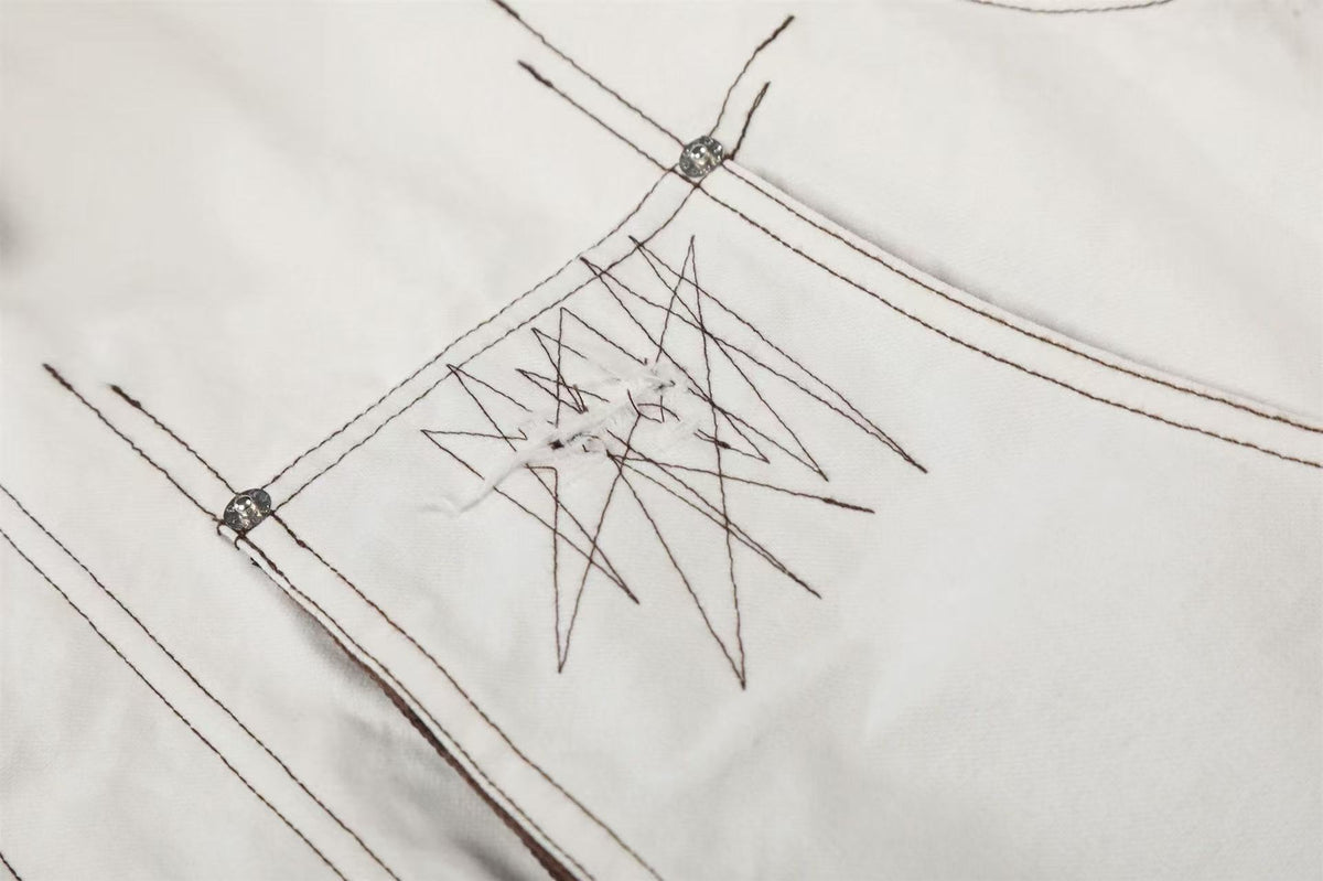 Contrast Leather Collar Stitched Line Workwear Bomber Jacket