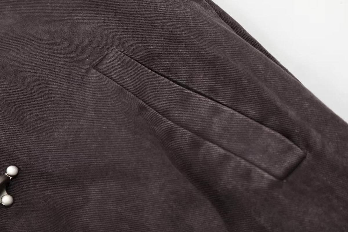 Washed Vintage Metal Buckle Hooded Cropped Jacket