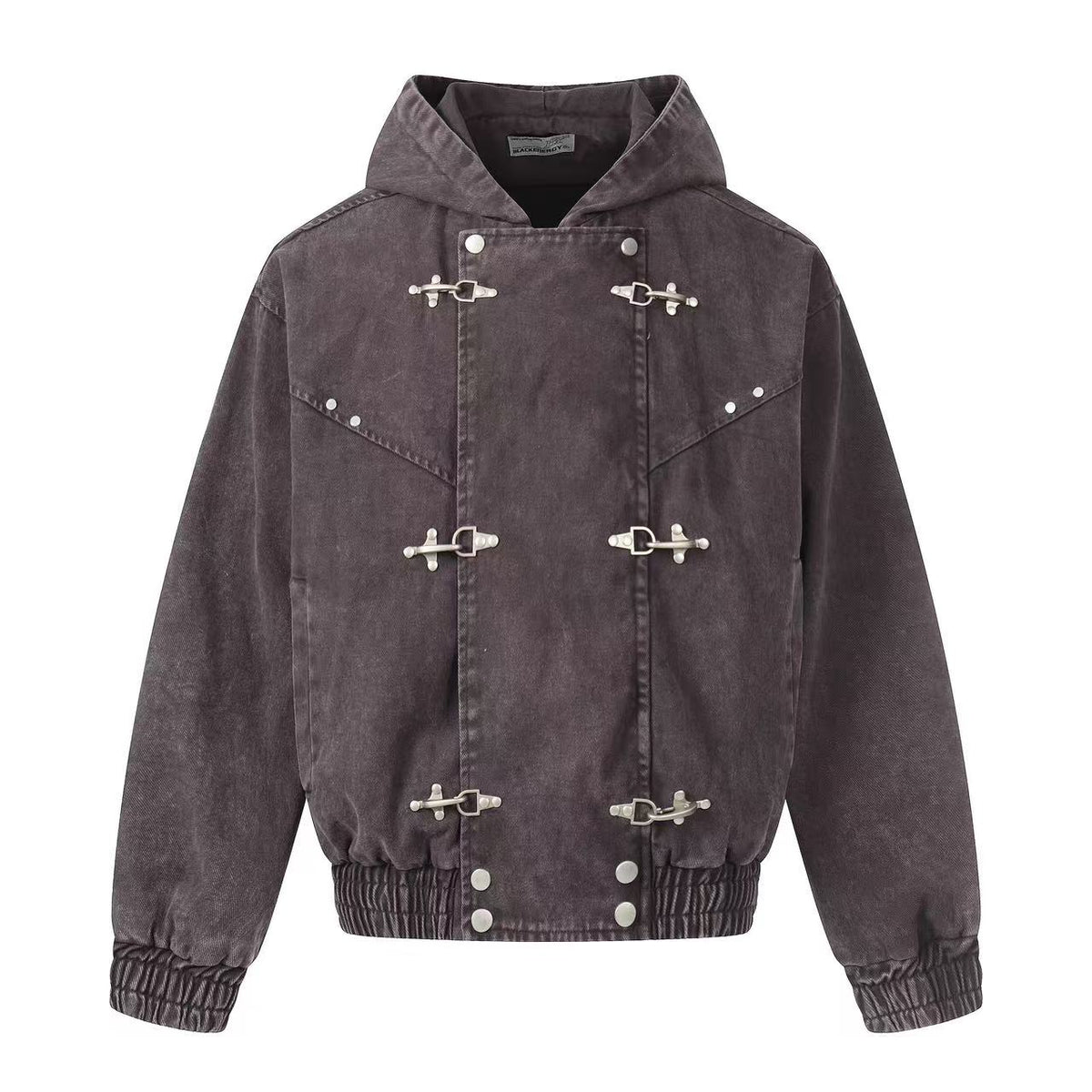 Washed Vintage Metal Buckle Hooded Cropped Jacket
