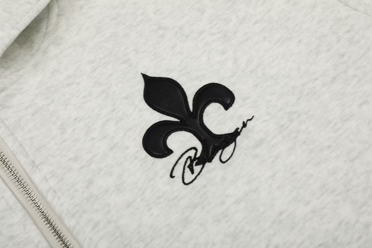 Cross & Fleur-de-lis Patch Full Zip Hoodie