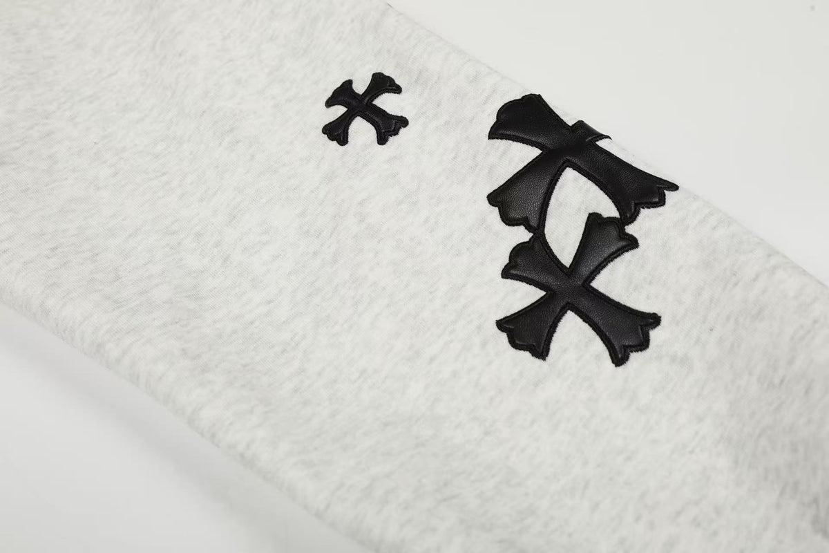 Cross & Fleur-de-lis Patch Full Zip Hoodie