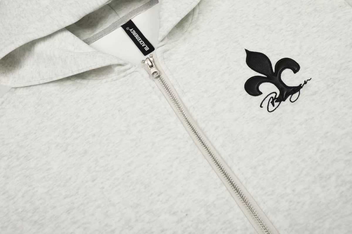 Cross & Fleur-de-lis Patch Full Zip Hoodie