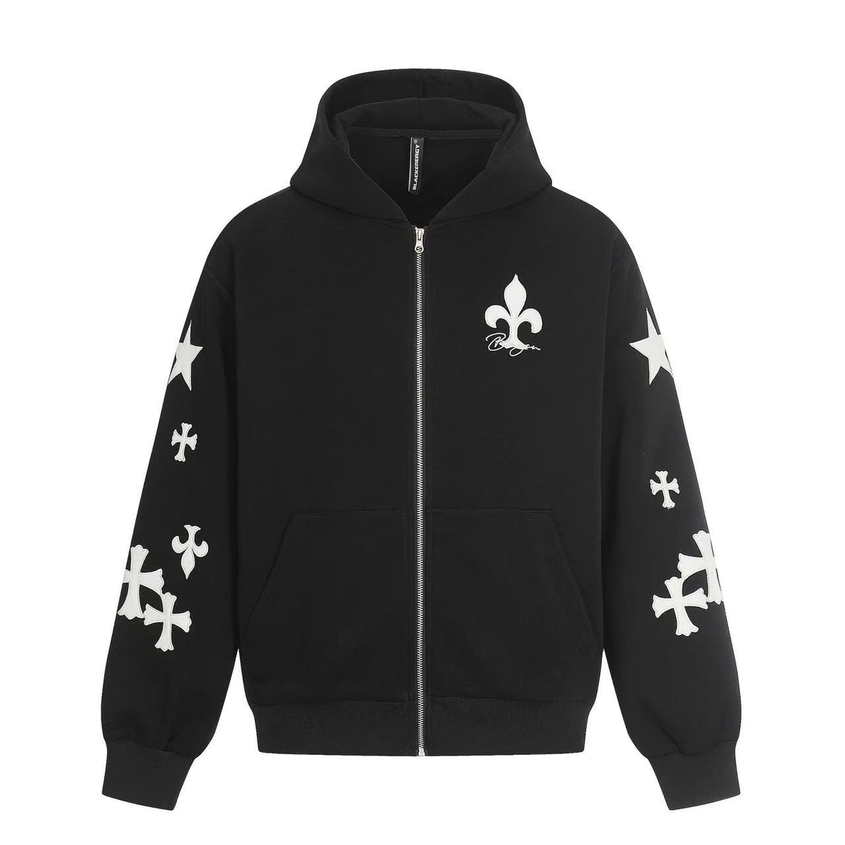 Cross & Fleur-de-lis Patch Full Zip Hoodie