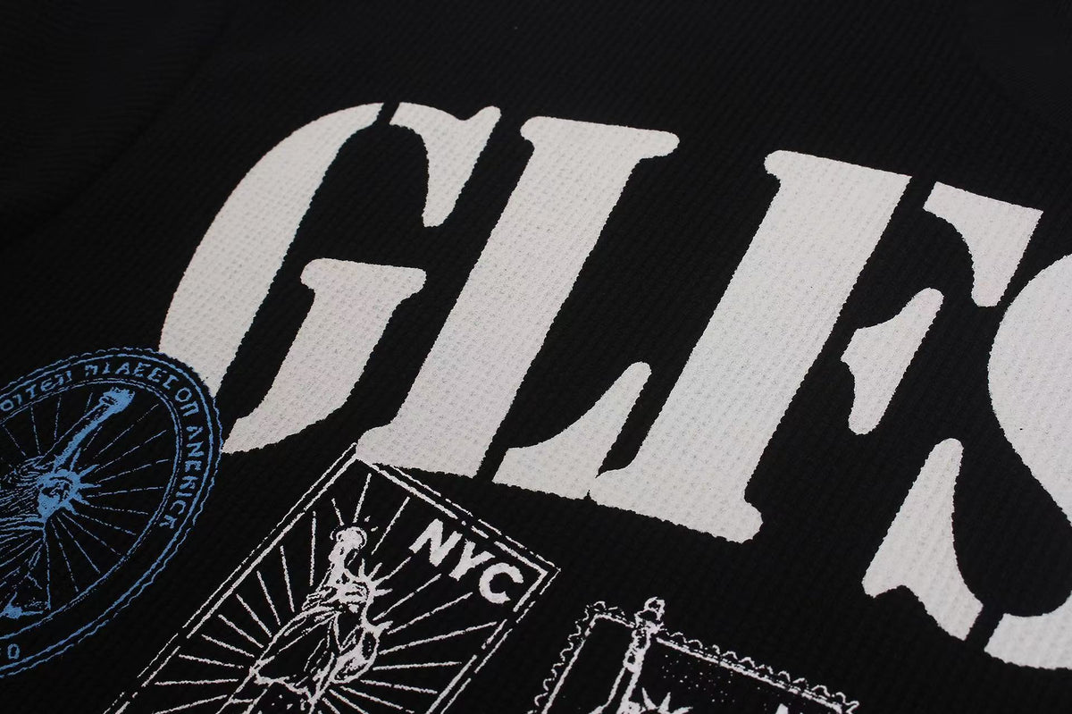 Vintage NYC Stamp Statue of Liberty Graphic Waffle Knit Long Sleeve