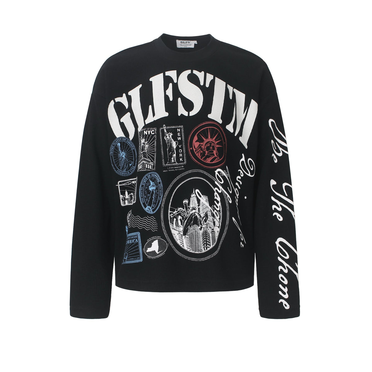 Vintage NYC Stamp Statue of Liberty Graphic Waffle Knit Long Sleeve