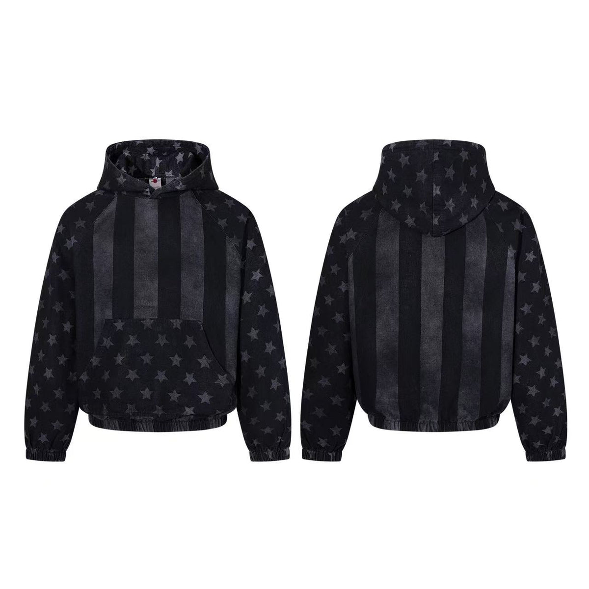 Vintage Washed Star and Vertical Stripe Raglan Hoodie