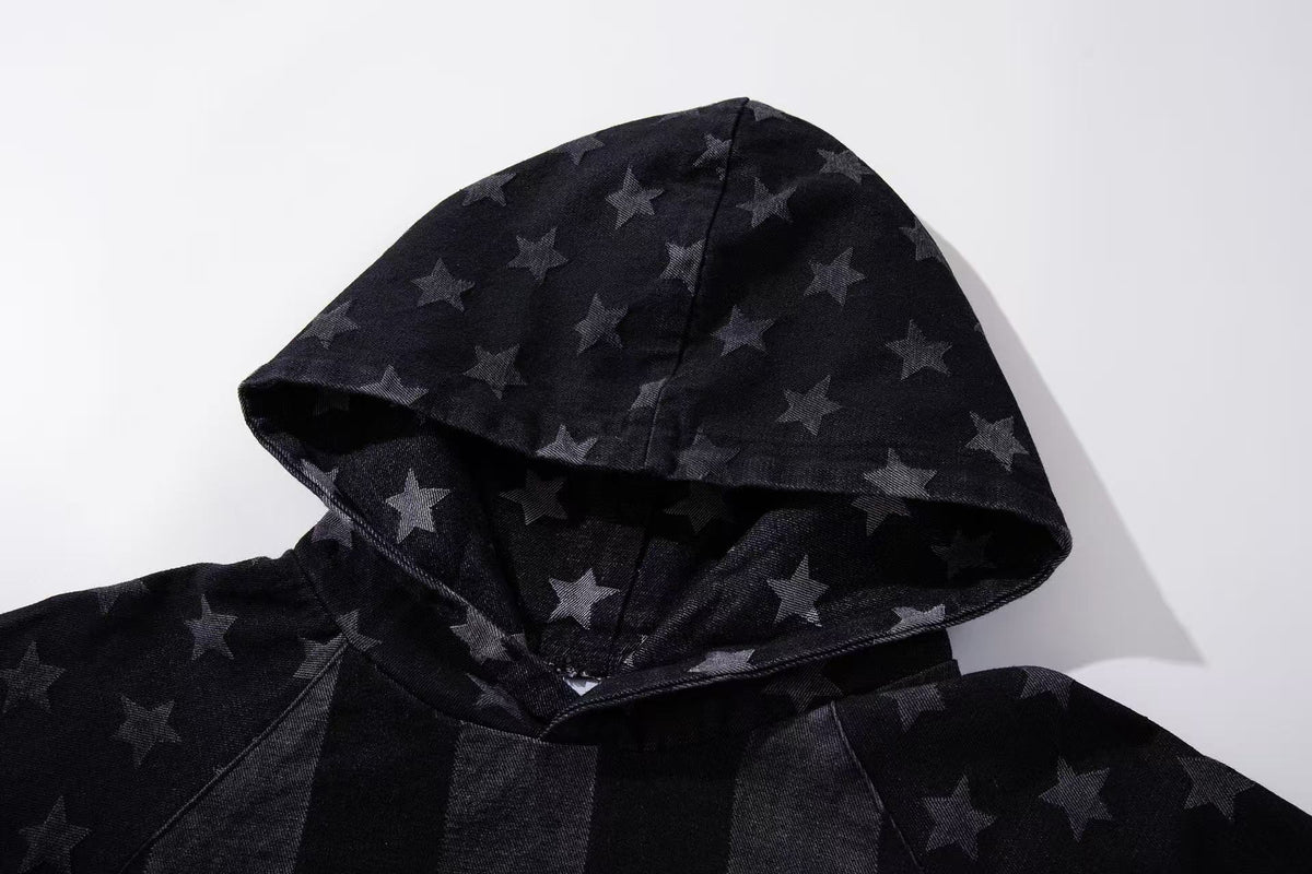 Vintage Washed Star and Vertical Stripe Raglan Hoodie