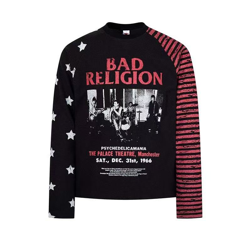 Vintage Band Poster Star Stripe Waffle Raglan Long Sleeve