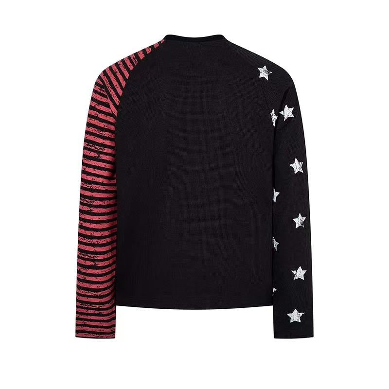 Vintage Band Poster Star Stripe Waffle Raglan Long Sleeve