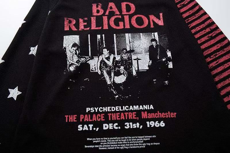 Vintage Band Poster Star Stripe Waffle Raglan Long Sleeve