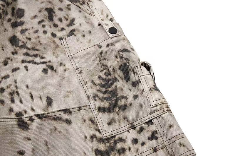 Vintage Speckled Splash Print Multi-Pocket Baggy Wide-Leg Cargo Pants