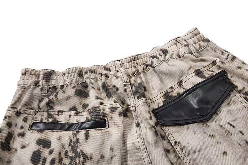 Vintage Speckled Splash Print Multi-Pocket Baggy Wide-Leg Cargo Pants