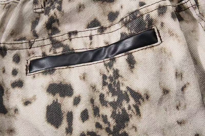 Vintage Speckled Splash Print Multi-Pocket Baggy Wide-Leg Cargo Pants