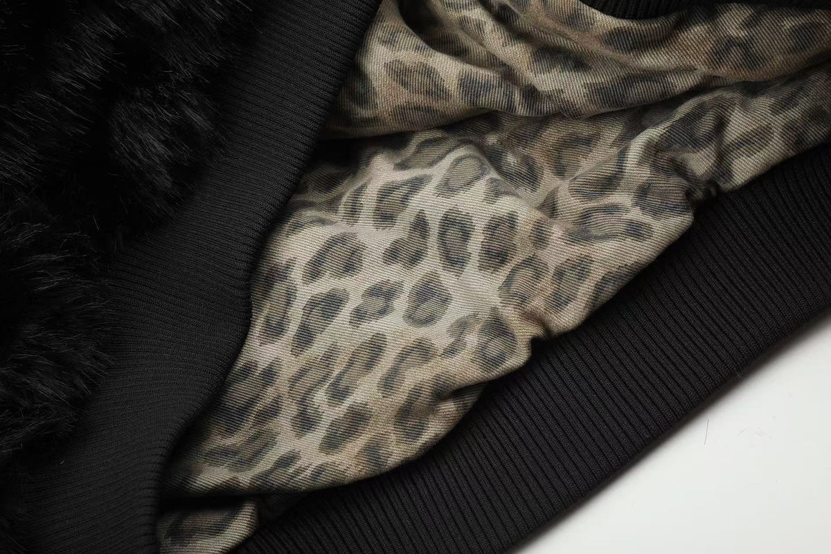 Reversible Leopard Print & Solid Faux Fur Jacket